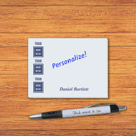 Denken Sie über den Kasten klug blau nach Post-it Klebezettel