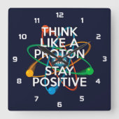 DENKEN SIE WIE EIN PROTON UND BLEIBE POSITIV QUADRATISCHE WANDUHR (Vorderseite)