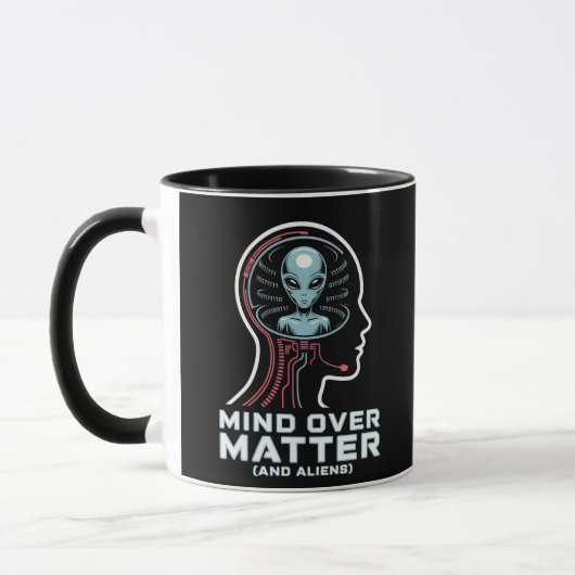 Denken über Materie Alien Head Binary Circuit Art Tasse (Links)