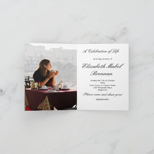 Denkmal-Beerdigung einfaches White Overlay-Foto Einladung (Innenseite)