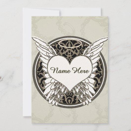 Denkmal mit Engels-Flügeln und Herzen Einladung (Rückseite)