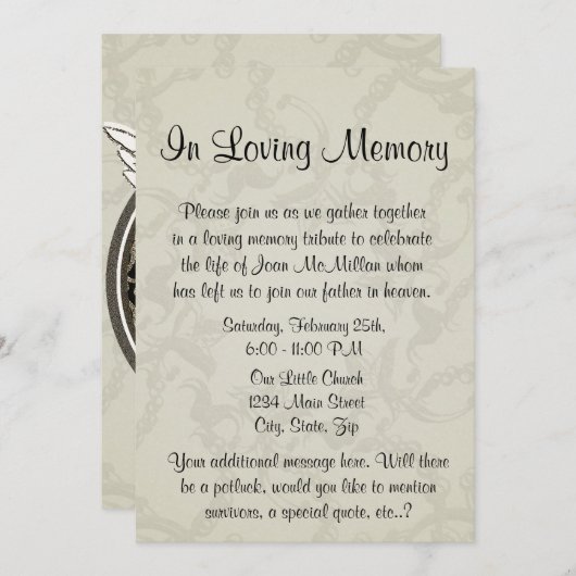 Denkmal mit Engels-Flügeln und Herzen Einladung (Vorne/Hinten)