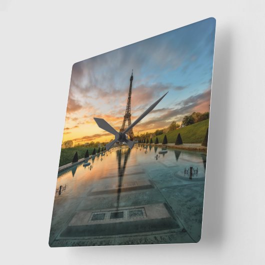 Denkmäler | Eiffelturm Sunrise Quadratische Wanduhr (Winkel)