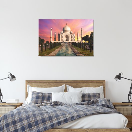 Denkmäler | Farbige Sicht auf den Taj Mahal Leinwanddruck (Insitu (Schlafzimmer))