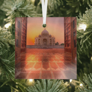 Denkmäler Taj Mahal, Indien bei Sunset Ornament Aus Glas