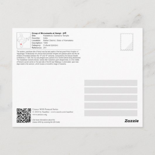 Denkmalgruppe in Hampi - Tempel Kadalekalu Postkarte (Rückseite)