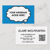 Denksprechblase QR-Code Lustiger Comic-Book Blau Visitenkarte (Vorne/Hinten)