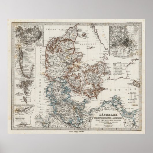 Denmark Atlas Map with 5 inset maps Poster (Vorne)