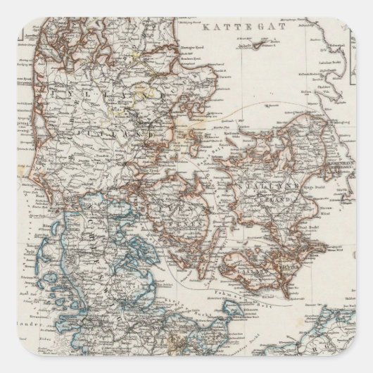 Denmark Atlas Map with 5 inset maps Quadratischer Aufkleber (Vorderseite)