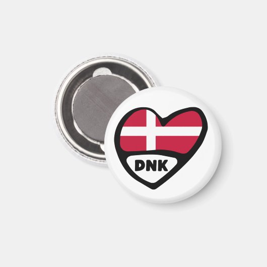 Denmark Country Code Flag Heart, DNK Magnet (Vorderseite/Rückseite)