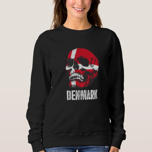 Denmark Flag Skull Danish Pride Patriotic Sweatshirt (Vorderseite)