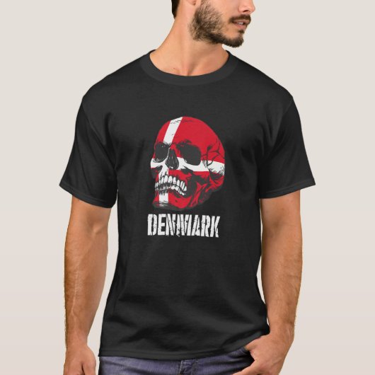 Denmark Flag Skull Danish Pride Patriotic T-Shirt (Vorderseite)