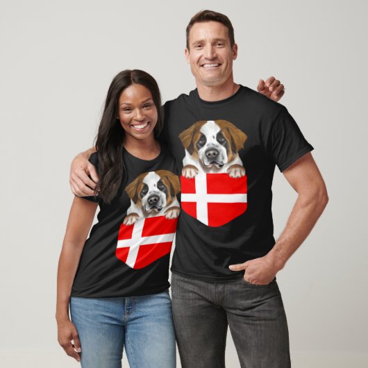 Denmark Flag St Bernard Dog In Pocket T-Shirt (Unisex)