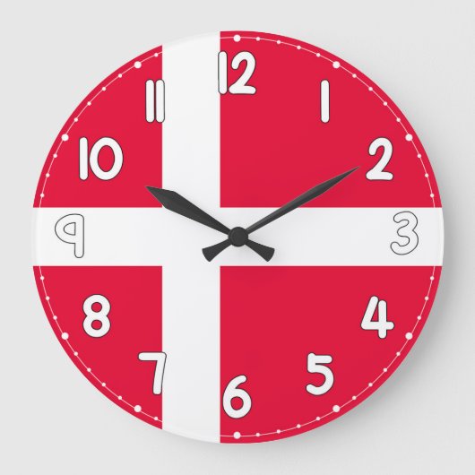 Denmark Flag Wall Clock – Patriotic Danish Decor Große Wanduhr (Vorderseite)