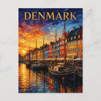 Denmark: Sunset Glow Nyhavn Harbor Art Souvenir Postkarte