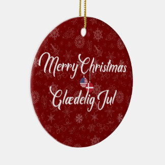 Denmark USA Bilingual Merry Christmas Keramik Ornament