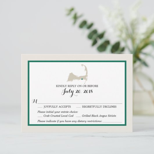 Dennis Port Cape Cod Map | RSVP-Menü Hochzeiten RSVP Karte (Stehend Vorderseite)