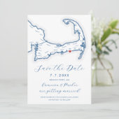 Dennis Port MA Cape Cod Map Navy Blue Wedding Save The Date (Stehend Vorderseite)