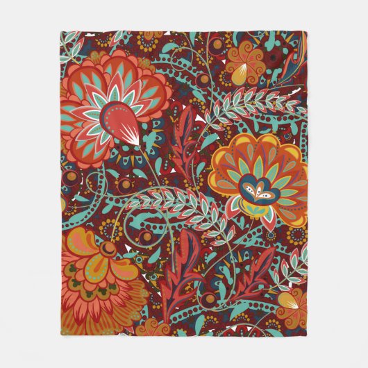 Dense blumengeschmückte Hand zeichnete Fantasy-Blu Fleecedecke (Vorderseite)