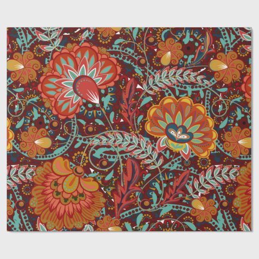 Dense blumengeschmückte Hand zeichnete Fantasy-Blu Geschenkpapier (Flach)