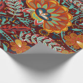 Dense blumengeschmückte Hand zeichnete Fantasy-Blu Geschenkpapier (Ecke)