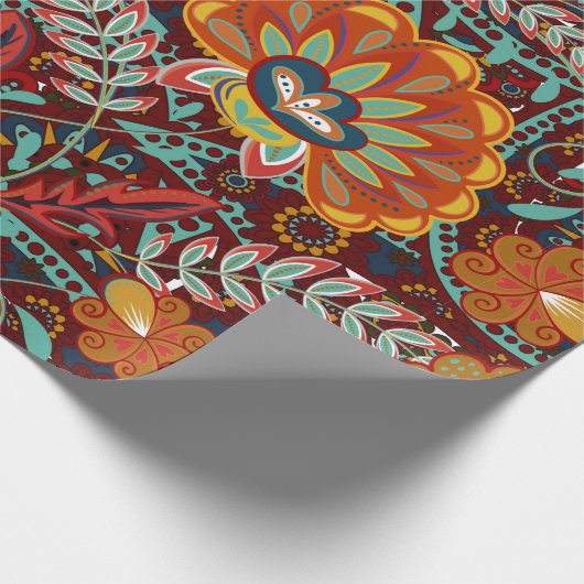 Dense blumengeschmückte Hand zeichnete Fantasy-Blu Geschenkpapier (Ecke)