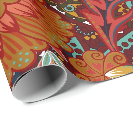 Dense blumengeschmückte Hand zeichnete Fantasy-Blu Geschenkpapier (Rolleneckpunkt)