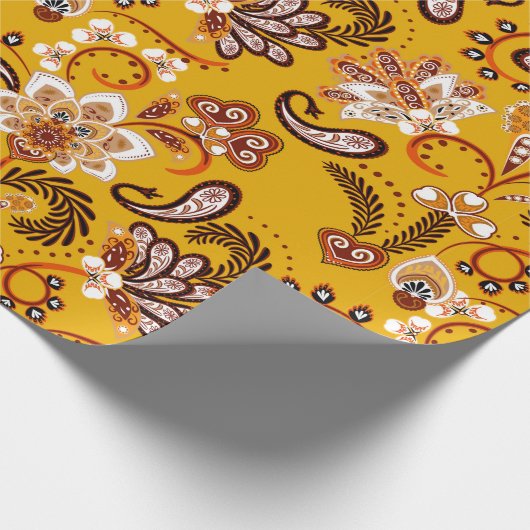 Dense blumengeschmückte Hand zeichnete Fantasy-Blu Geschenkpapier (Ecke)