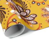 Dense blumengeschmückte Hand zeichnete Fantasy-Blu Geschenkpapier (Rolleneckpunkt)