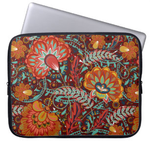 Dense blumengeschmückte Hand zeichnete Fantasy-Blu Laptopschutzhülle