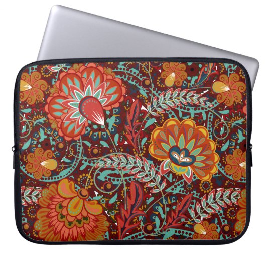 Dense blumengeschmückte Hand zeichnete Fantasy-Blu Laptopschutzhülle (Vorderseite)
