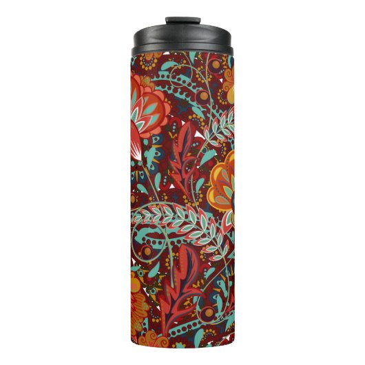 Dense blumengeschmückte Hand zeichnete Fantasy-Blu Thermosbecher (Vorderseite)