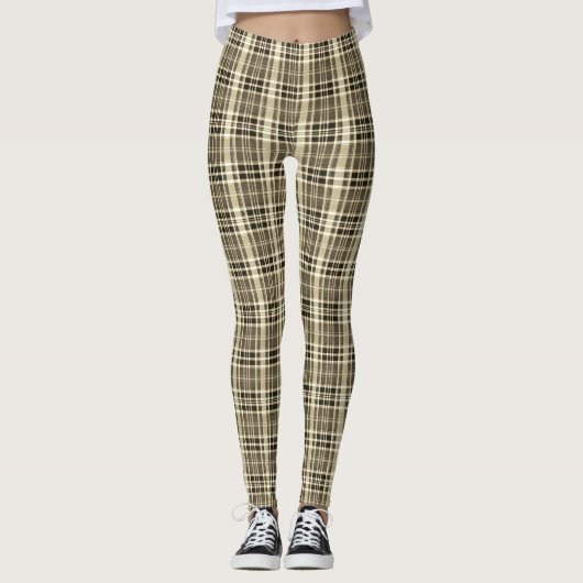 Dense Brown Black Mini Plaid Check Leggings (Vorderseite)