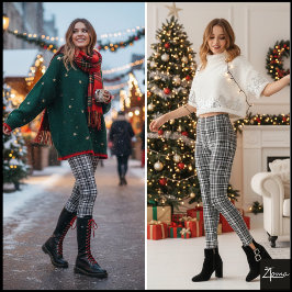 Dense Grayscale Black White Plaid Check Leggings