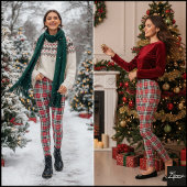 Dense Red Green Christmas Tartan Plaid Leggings