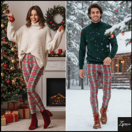 Dense Red Green Christmas Tartan Plaid Leggings