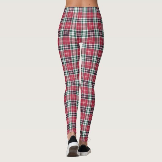Dense Red Green Christmas Tartan Plaid Leggings (Rückseite)
