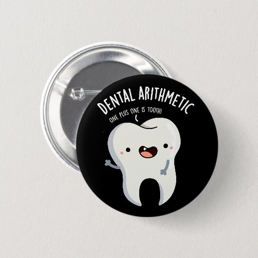 Dental Arithmetic Funny Tooth Puff Dark BG Button (Vorne & Hinten)