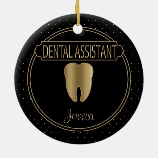 Dental 🦷 Assistant - Black and Gold Keramik Ornament (Hinten)