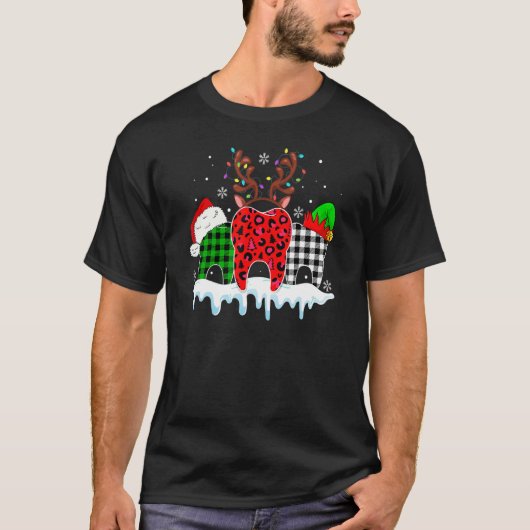 Dental Assistant Merry Christmas Leopard Plaid Too T-Shirt (Vorderseite)