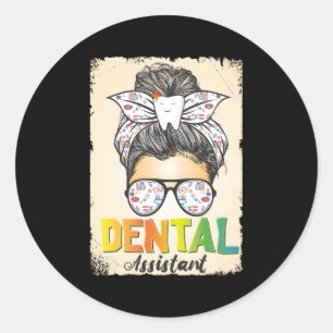 Dental Assistant Messy Bun Mundhygiene Runder Aufkleber