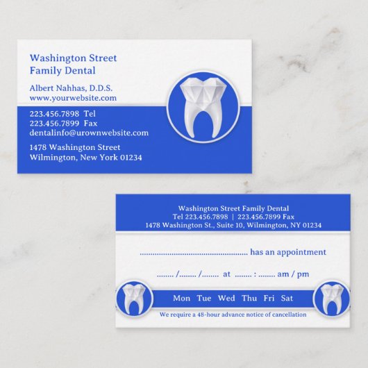 Dental Business Card mit Terminabsprache Terminkarte (Vorne/Hinten)