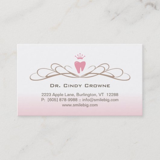 Dental Business Card Swirth Tooth Logo Rosa Braun Terminkarte (Vorderseite)