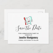Dental Care Happy Tooth Abschluss Save the Date Einladungspostkarte (Vorne/Hinten)