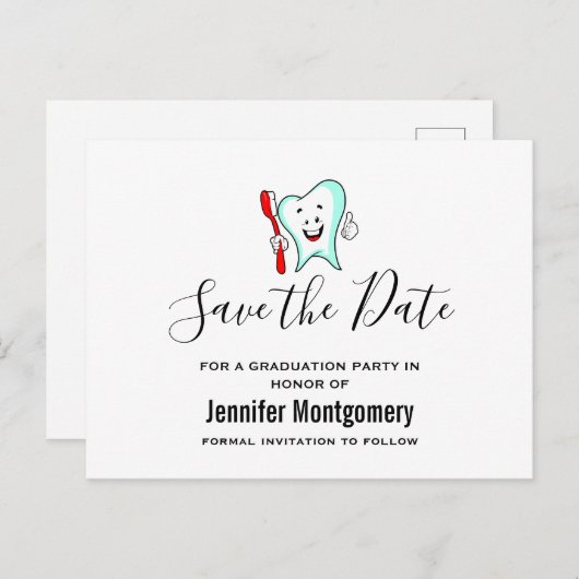 Dental Care Happy Tooth Abschluss Save the Date Einladungspostkarte (Vorne/Hinten)