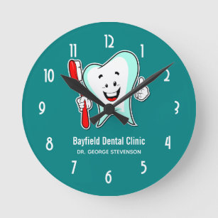 Dental Care Happy Tooth with Toothbrush Runde Wanduhr