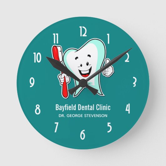 Dental Care Happy Tooth with Toothbrush Runde Wanduhr (Vorderseite)