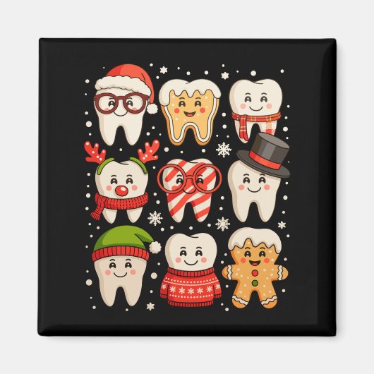 Dental Christmas Cute Teeth Dentist Santa Hat Xmas Magnet (Vorne)