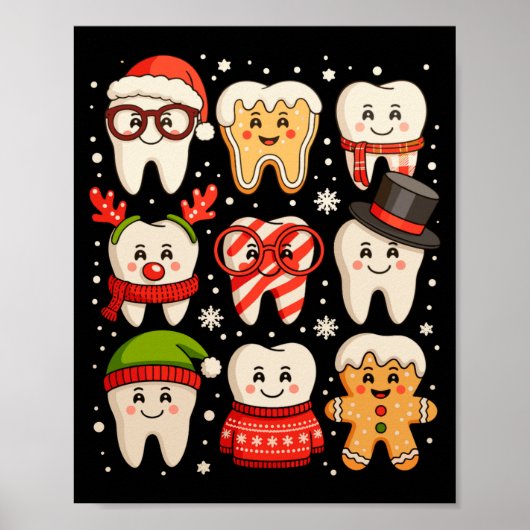 Dental Christmas Cute Teeth Dentist Santa Hat Xmas Poster (Vorne)