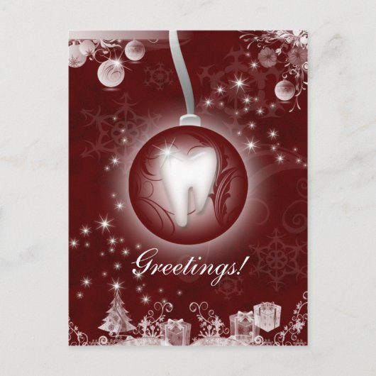 Dental Christmas Postcard Burgundy Red Feiertagspostkarte (Vorderseite)